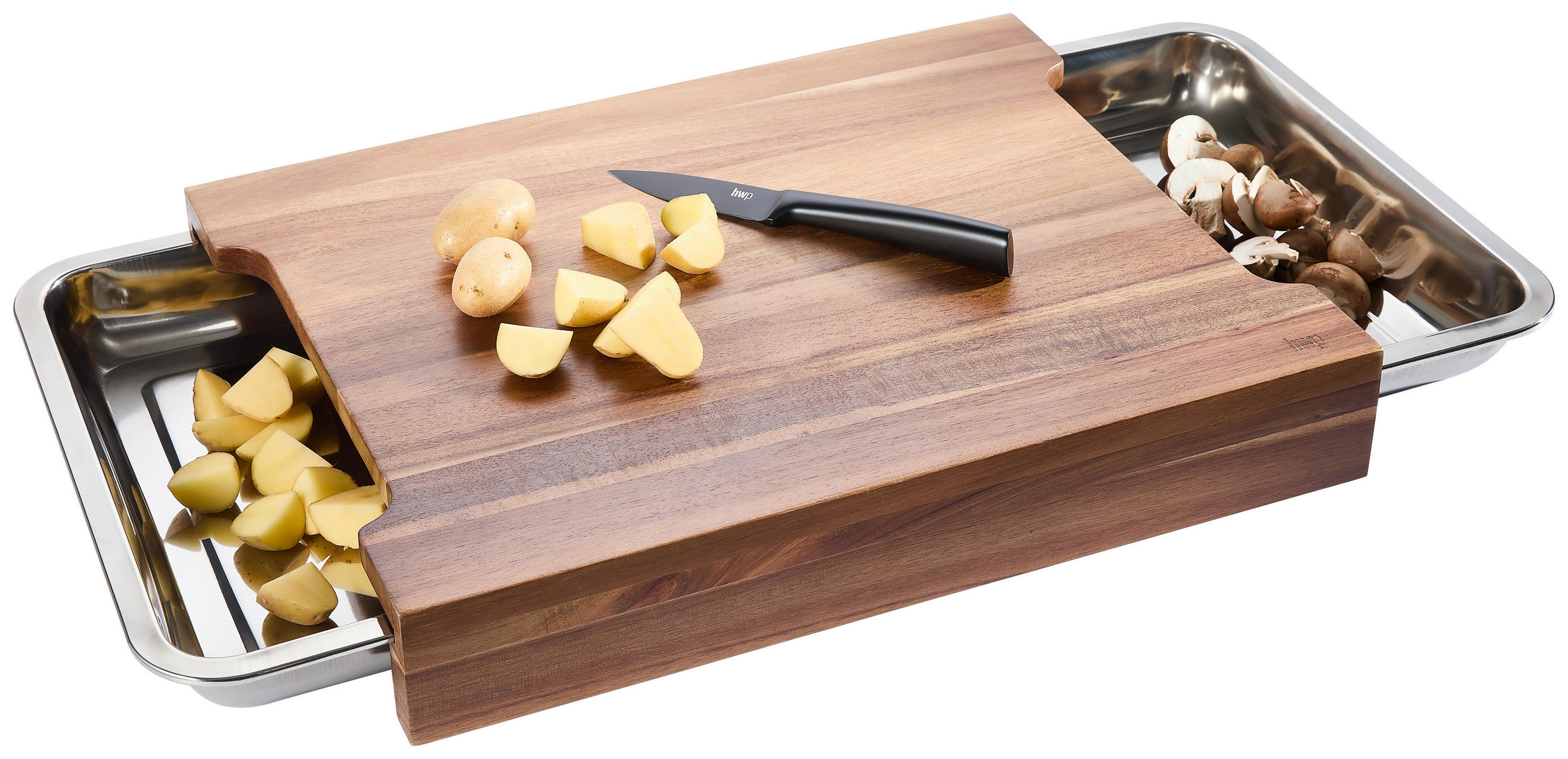 DASKA ZA REZANJE  drvo, metal   - prirodne boje/boje oplemenjenog čelika, Basics, drvo/metal (43,5/34/6,5cm) - Homeware Profession.