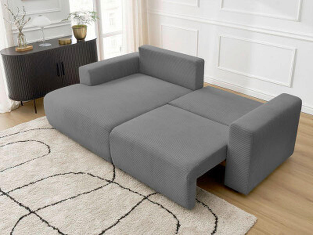 ECKSOFA Ottomane links  ATILLA Dunkelgrau Cord  - Dunkelgrau/Schwarz, MODERN, Kunststoff/Textil (149/244cm)