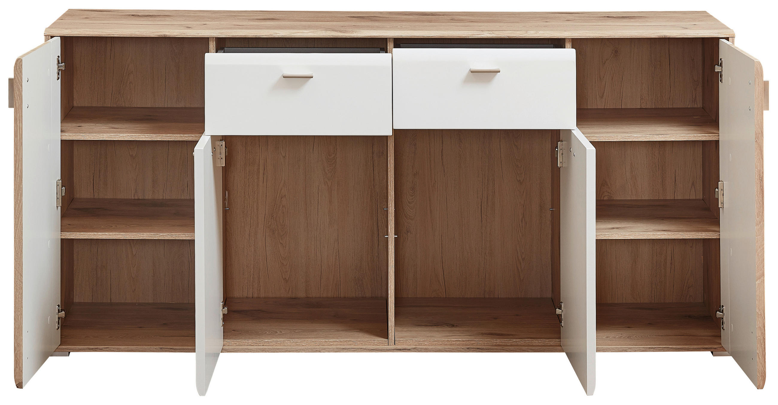 SIDEBOARD 180/86/50 cm  in Weiß, Eichefarben  - Eichefarben/Silberfarben, KONVENTIONELL, Holzwerkstoff/Metall (180/86/50cm) - Xora