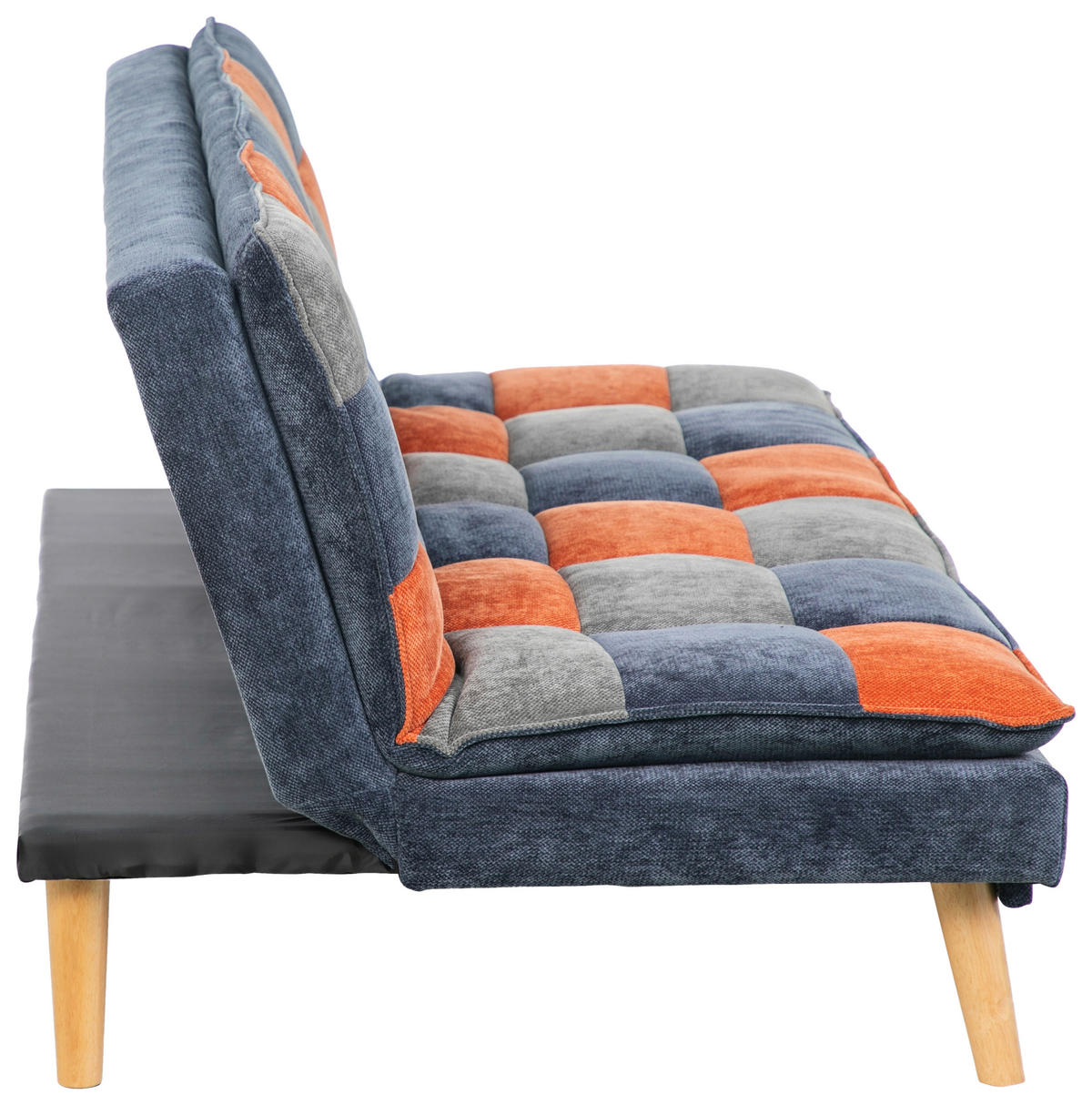 SCHLAFSOFA Chenille Blau, Grau, Orange  - Blau/Naturfarben, Design, Holz/Textil (180/77/91cm) - MID.YOU