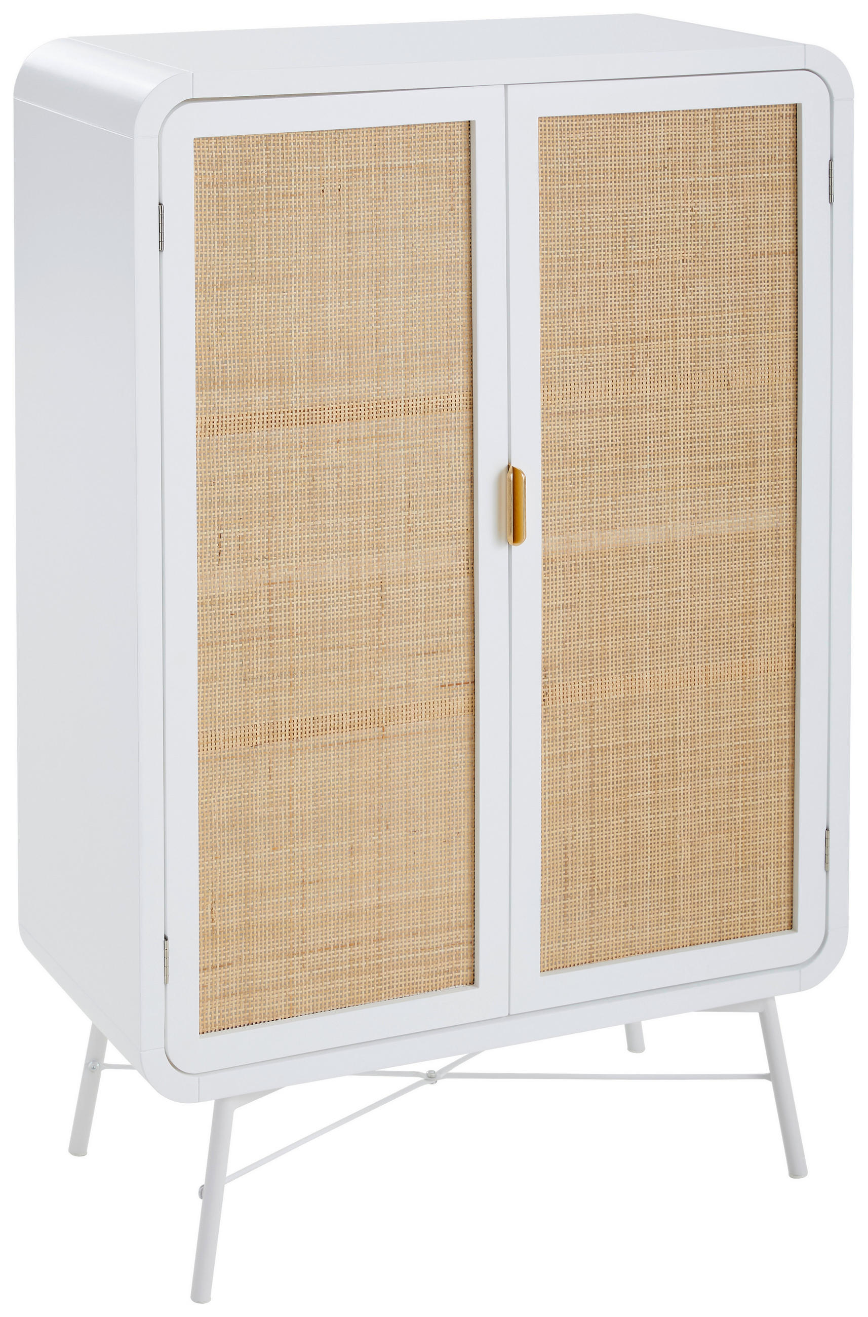 HIGHBOARD Kiefer, Rattan massiv Naturfarben, Weiß - Goldfarben/Naturfarben, MODERN, Holz/Metall (80/120/37,5cm) - Livetastic