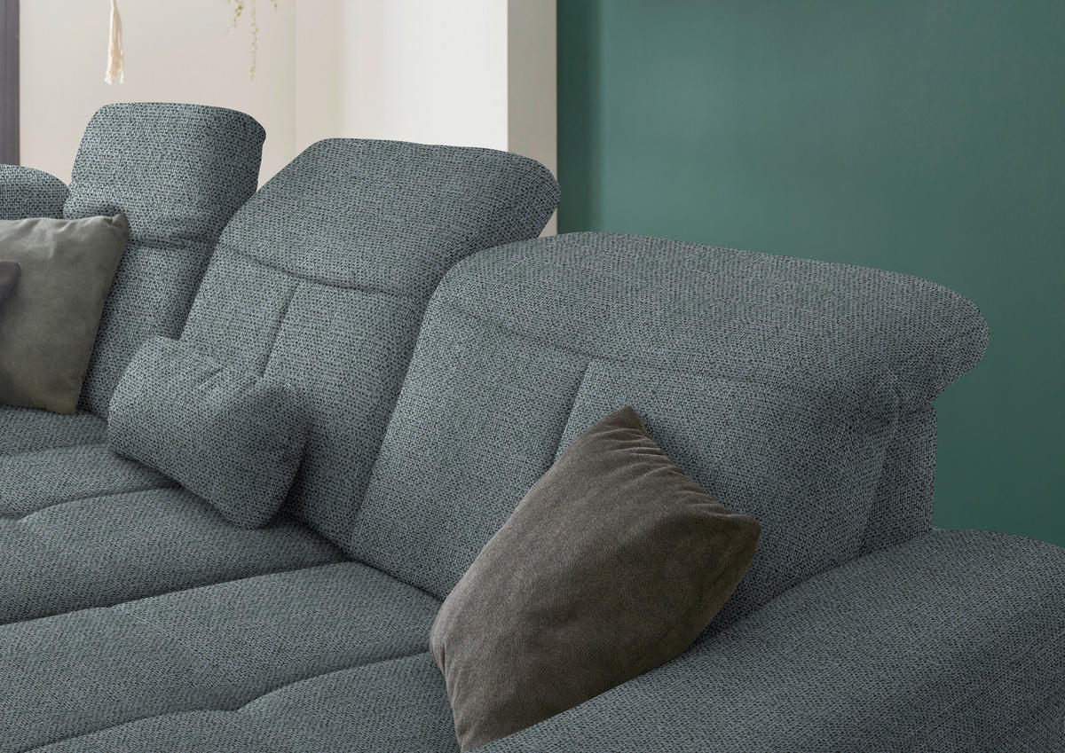 ECKSOFA in Flachgewebe Blaugrau  243/301 cm  - Wildeiche/Blaugrau, Natur, Holz/Textil (243/301cm) - Voleo