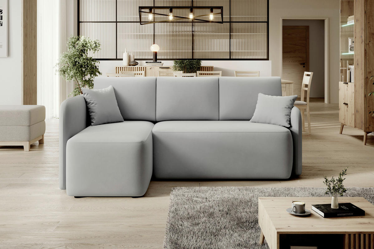 ECKSOFA Plüsch Hellgrau  - Hellgrau/Schwarz, Design, Kunststoff/Textil (150/206cm) - P & B