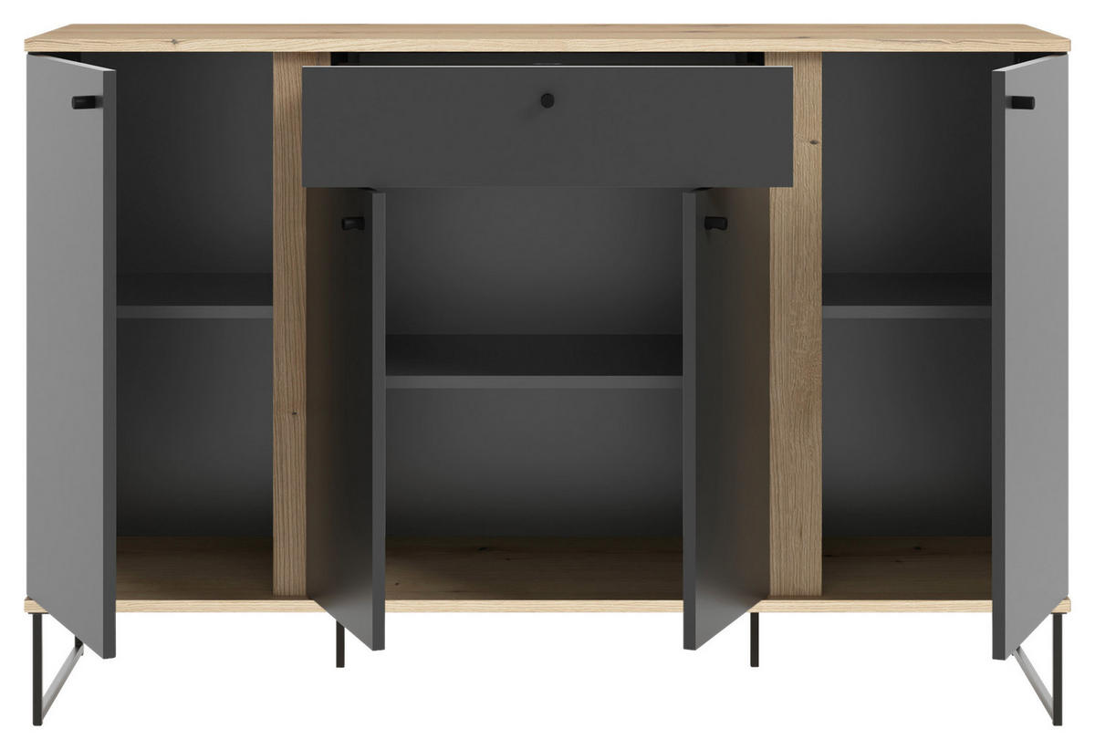 COMODĂ CU UșI 135/89/38 cm  - culoare lemn stejar/antracit, Basics, plastic/metal (135/89/38cm) - Xora