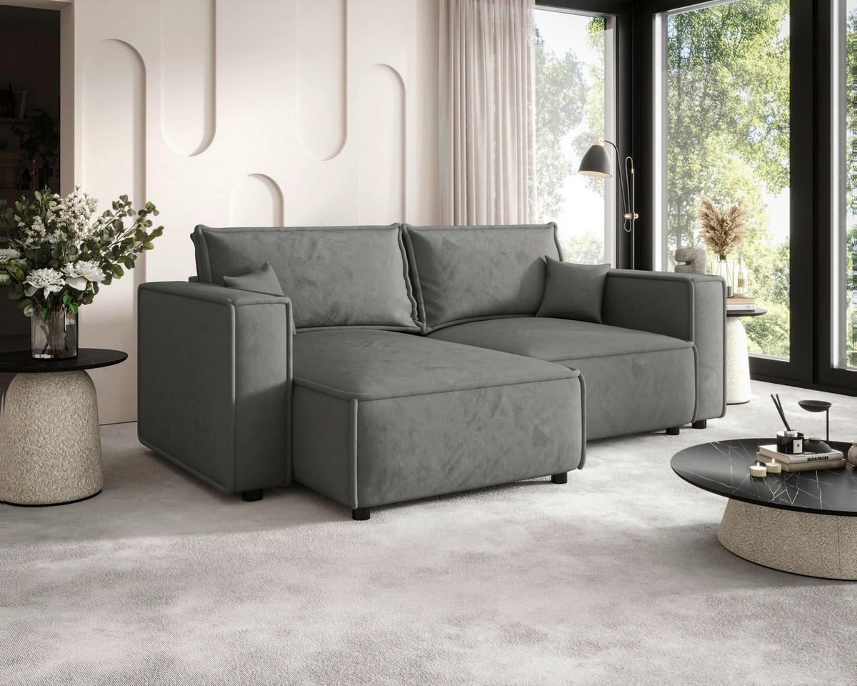 ECKSOFA Grau Webstoff Zierkissen, Rückenkissen, Rücken echt  - Schwarz/Grau, MODERN, Kunststoff/Textil (153/250cm) - Xora