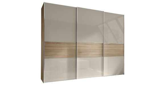 SCHWEBETÜRENSCHRANK  in Eichefarben, Sandfarben  - Sandfarben/Chromfarben, Basics, Glas/Holzwerkstoff (249/240/68cm) - Moderano