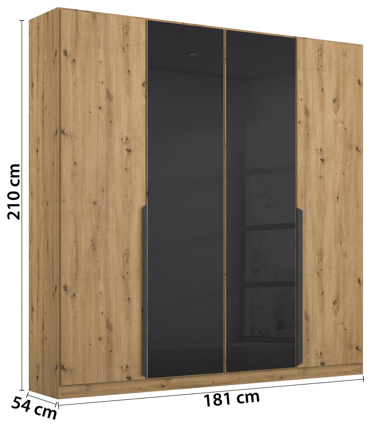 DREHTÜRENSCHRANK  in Anthrazit, Eiche Artisan  - Anthrazit/Eiche Artisan, MODERN, Glas/Holzwerkstoff (181/210/54cm) - Rauch Möbel