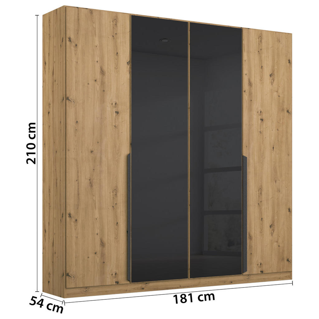Thumbnail - Rauch Möbel Drehtürenschrank, Anthrazit, Eiche Artisan, Holzwerkstoff, 2 Fächer, 181x210x54 cm, Blauer Engel, Goldenes M...