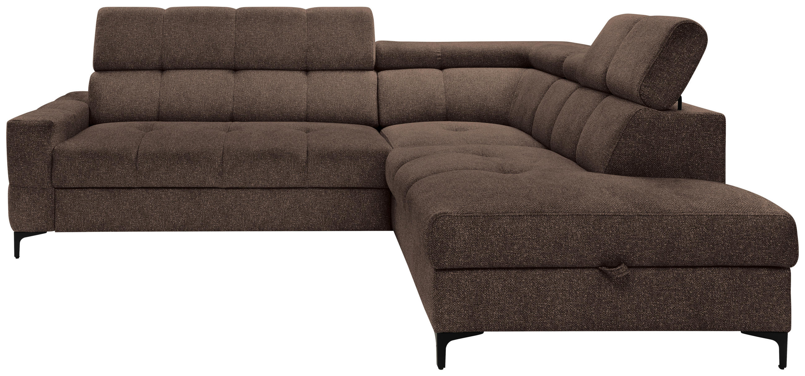 ECKSOFA Struktur Dunkelbraun  - Dunkelbraun/Schwarz, Modern, Textil/Metall (254/212cm) - Carryhome