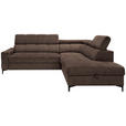 ECKSOFA Dunkelbraun Struktur Bettkasten, Kopfteilverstellung, Liegefläche im Originalstoff  - Dunkelbraun/Schwarz, MODERN, Textil/Metall (254/212cm) - Carryhome