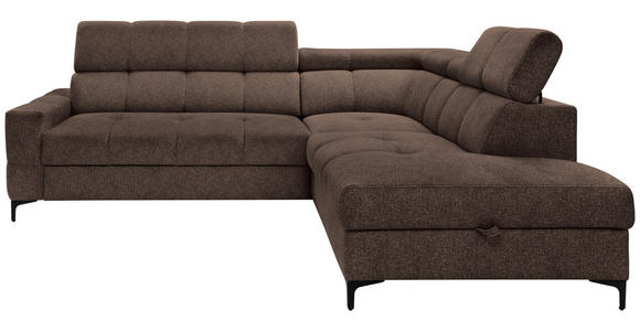 ECKSOFA Dunkelbraun Struktur Bettkasten, Kopfteilverstellung, Liegefläche im Originalstoff  - Dunkelbraun/Schwarz, MODERN, Textil/Metall (254/212cm) - Carryhome