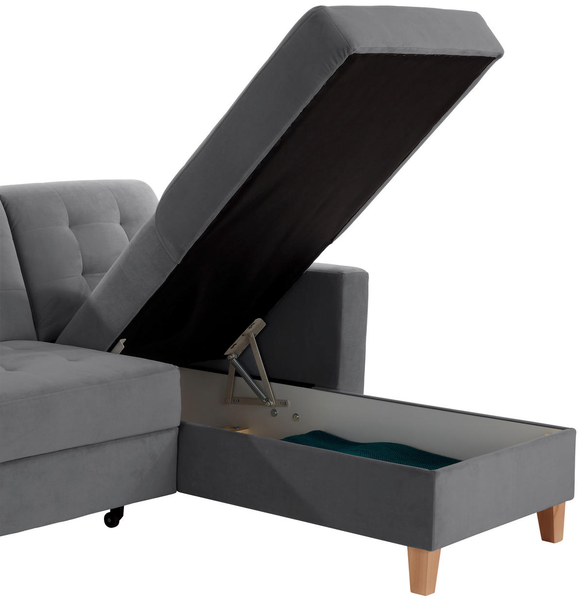 ECKSOFA Samt Dunkelgrau  - Dunkelgrau/Naturfarben, Design, Holz/Textil (231/160cm) - Livetastic