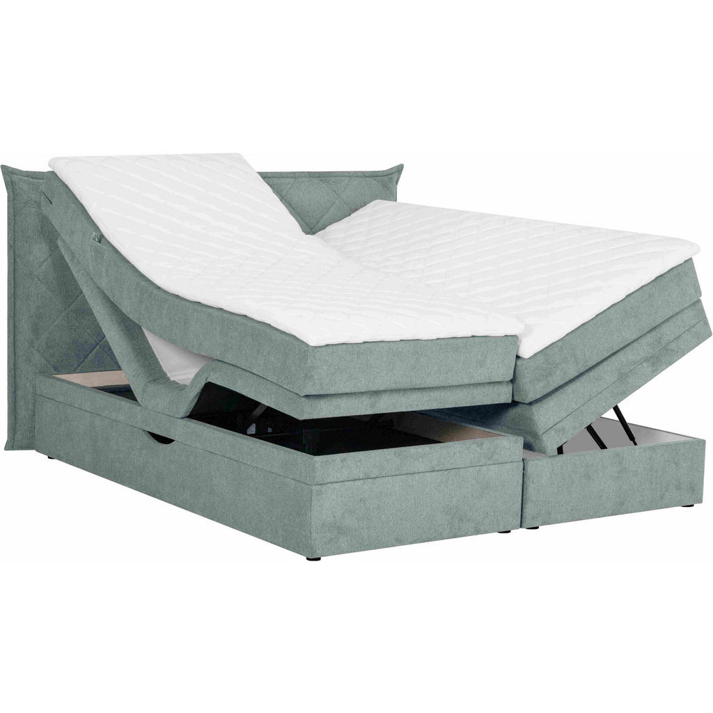 Thumbnail - Welnova Boxspringbett, Grau, Textil, H3 + H4, 7-Zonen, Höhe ca. 17 cm, 160x200 cm, gepolstertes Kopfteil, in verschieden...