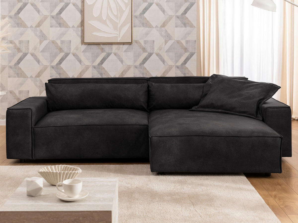 ECKSOFA Curduroy in Lederlook Anthrazit Rückenkissen  251/142 cm  - Anthrazit/Schwarz, Design, Kunststoff/Textil (251/142cm) - P & B