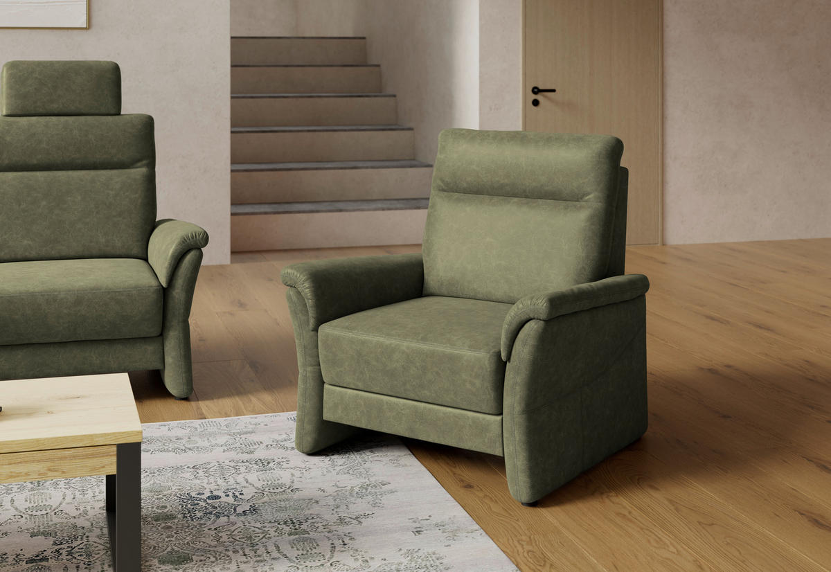 SESSEL Mikrofaser Olivgrün  - Schwarz/Olivgrün, Konventionell, Kunststoff/Textil (104/98/91cm) - Elegando