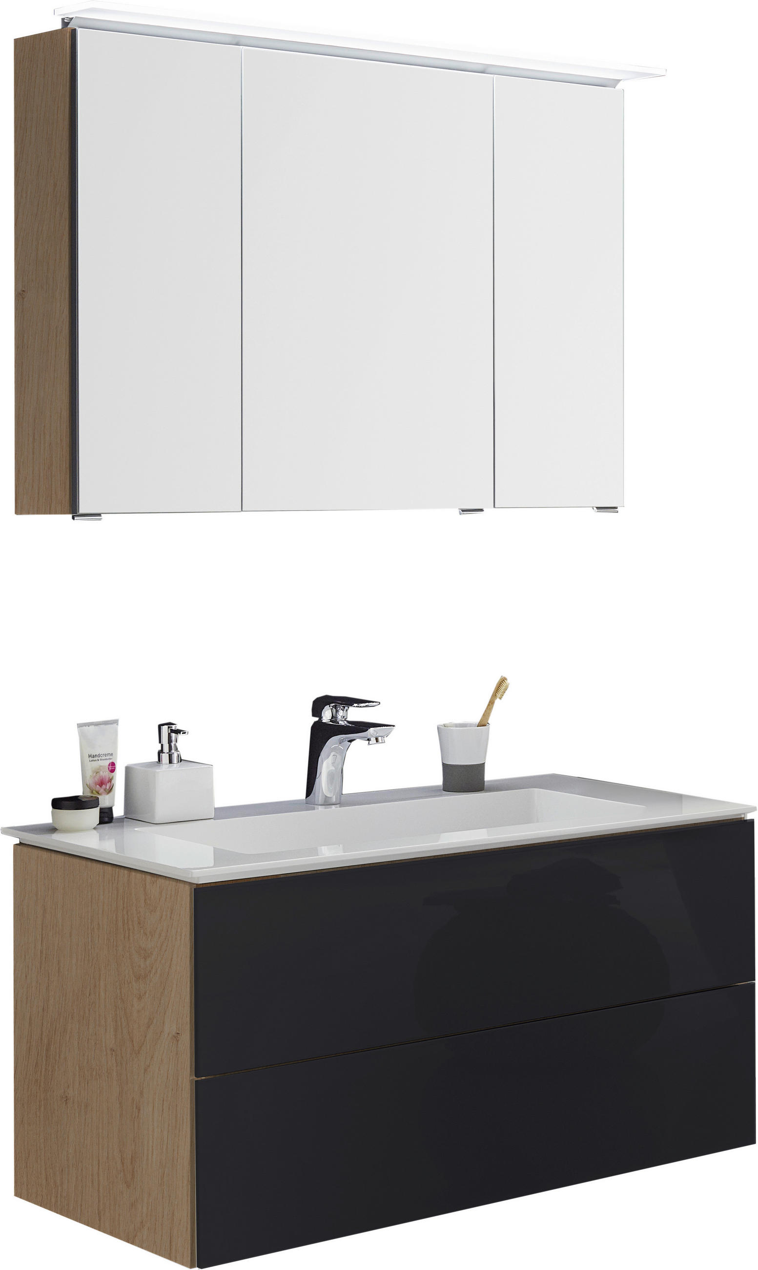 BADEZIMMER  in 91,2 cm  - Eichefarben/Anthrazit Hochglanz, Design, Glas/Holzwerkstoff (91,2cm) - Dieter Knoll