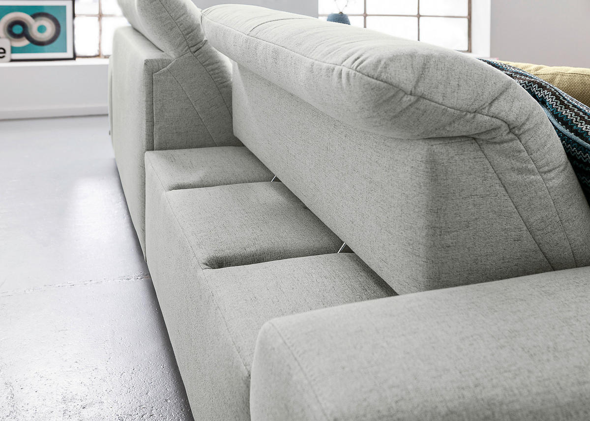 ECKSOFA Hellgrau Flachgewebe  - Chromfarben/Hellgrau, Design, Textil/Metall (276/198cm) - SetOne by Musterring