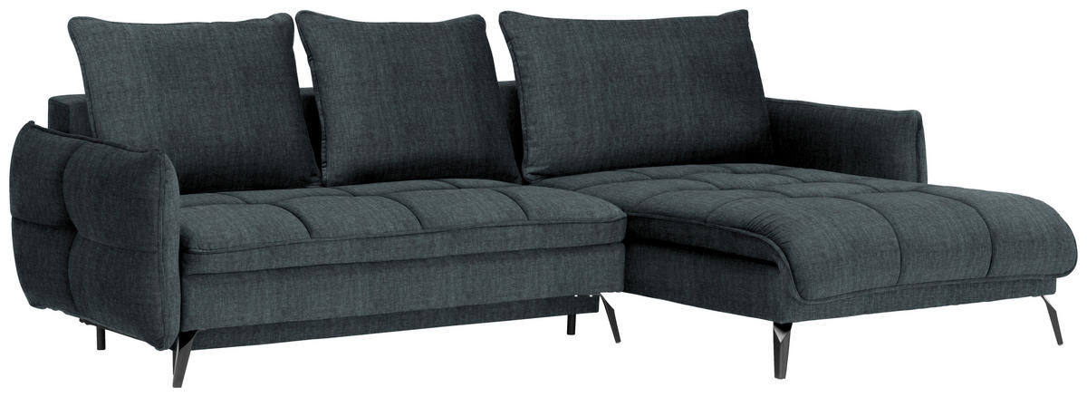 ECKSOFA in Flachgewebe Blau, Grün  - Blau/Schwarz, Design, Textil/Metall (273/180cm) - Hom`in