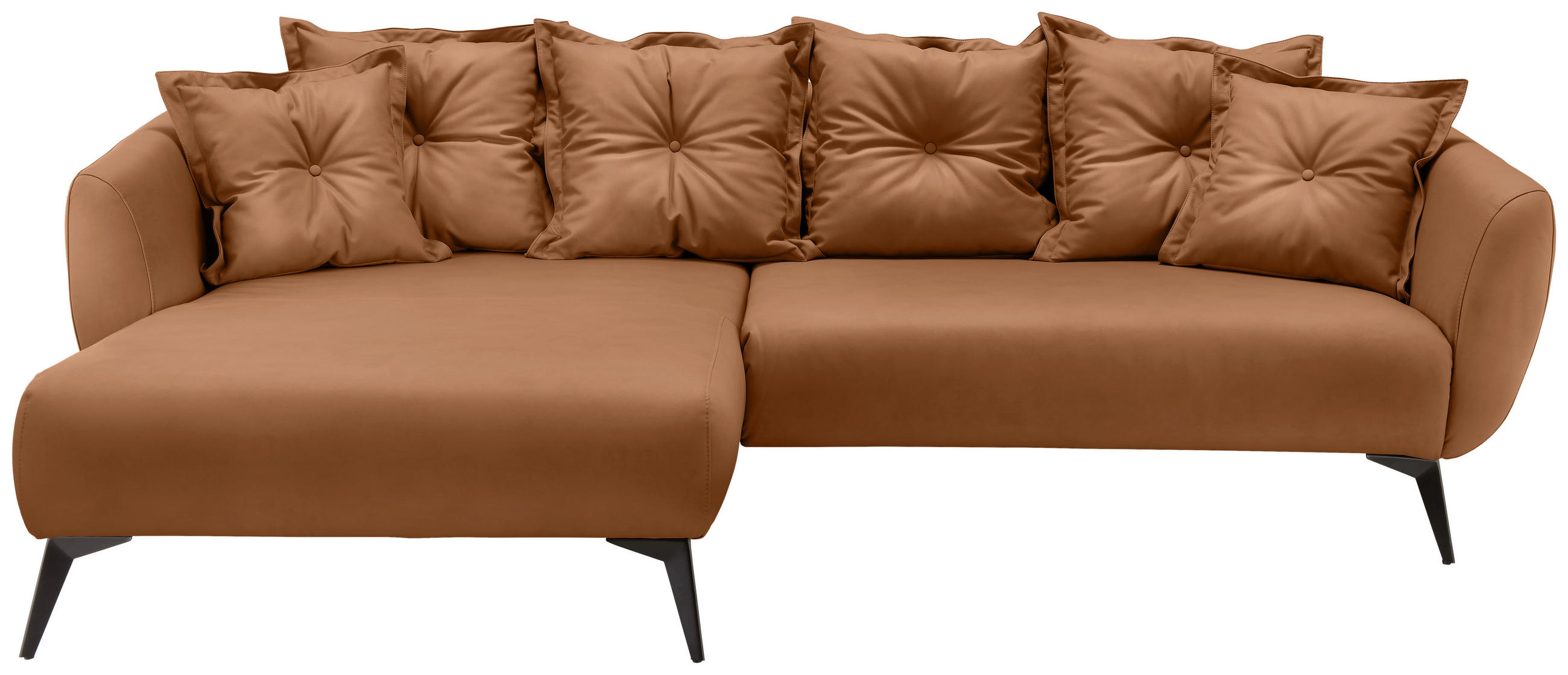 ECKSOFA Cognac Lederlook  - Cognac/Schwarz, MODERN, Textil/Metall (162/277cm) - Livetastic