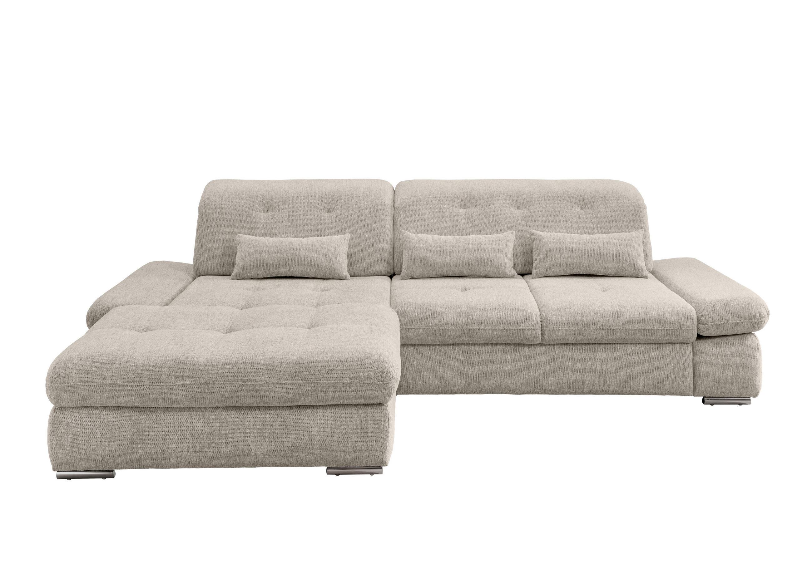 ECKSOFA in Chenille Beige - Chromfarben/Beige, Design, Textil/Metall (196/300cm) - Livetastic