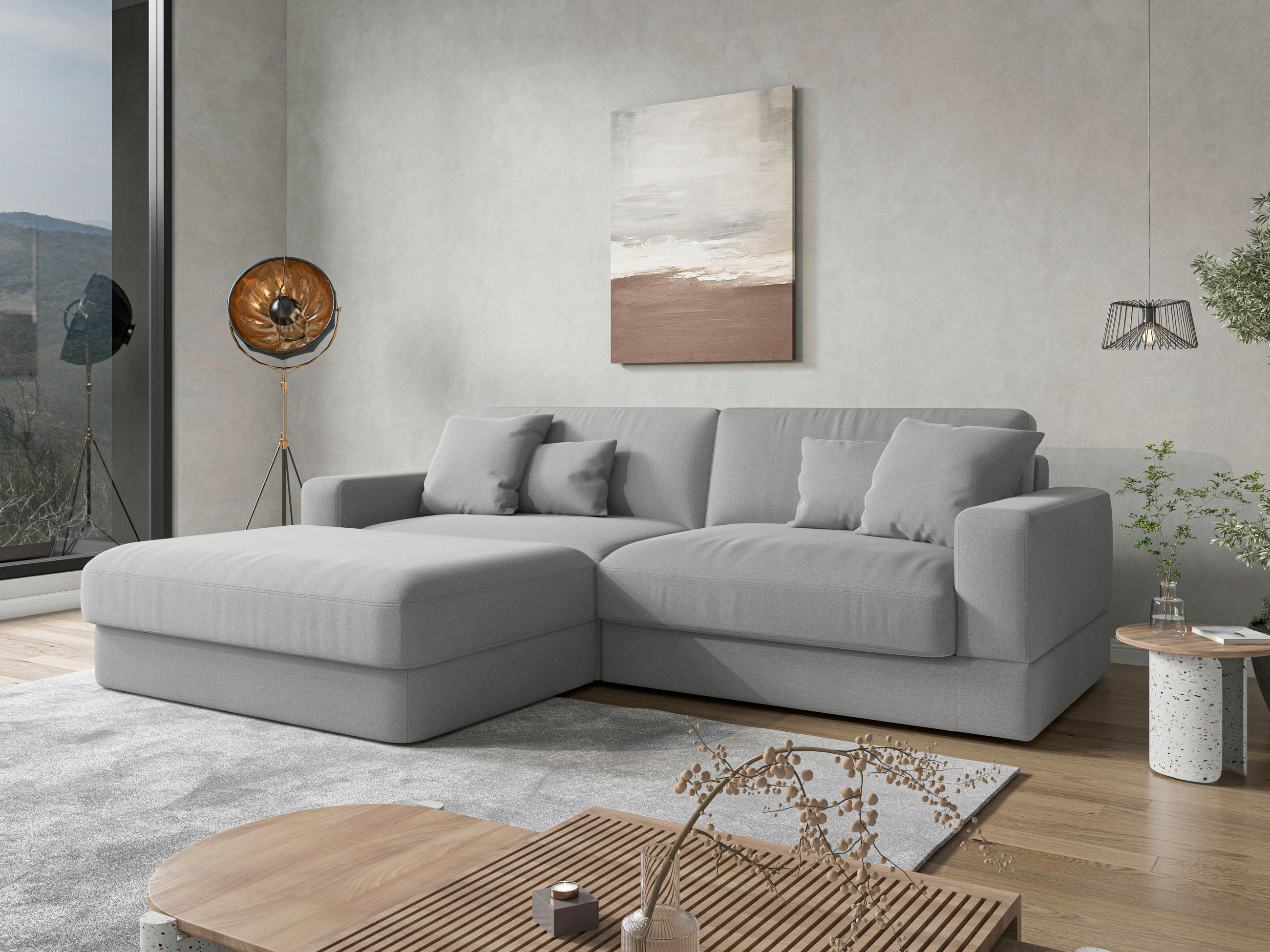 ECKSOFA FABIO E Grau Flachgewebe  - Schwarz/Grau, MODERN, Kunststoff/Textil (196/264cm) - Sit & More