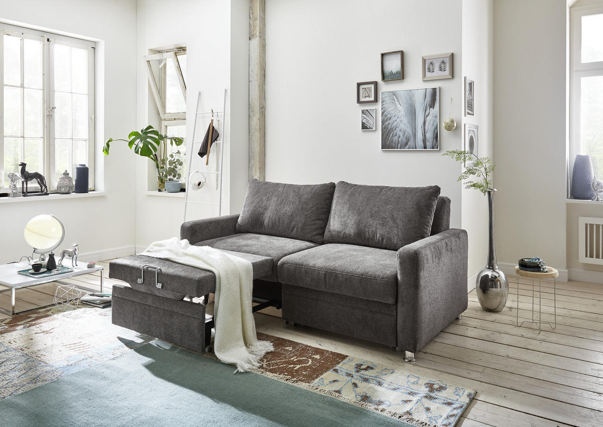 SCHLAFSOFA in Grau  - Grau, KONVENTIONELL, Textil/Metall (206/90/100cm) - Beldomo Style