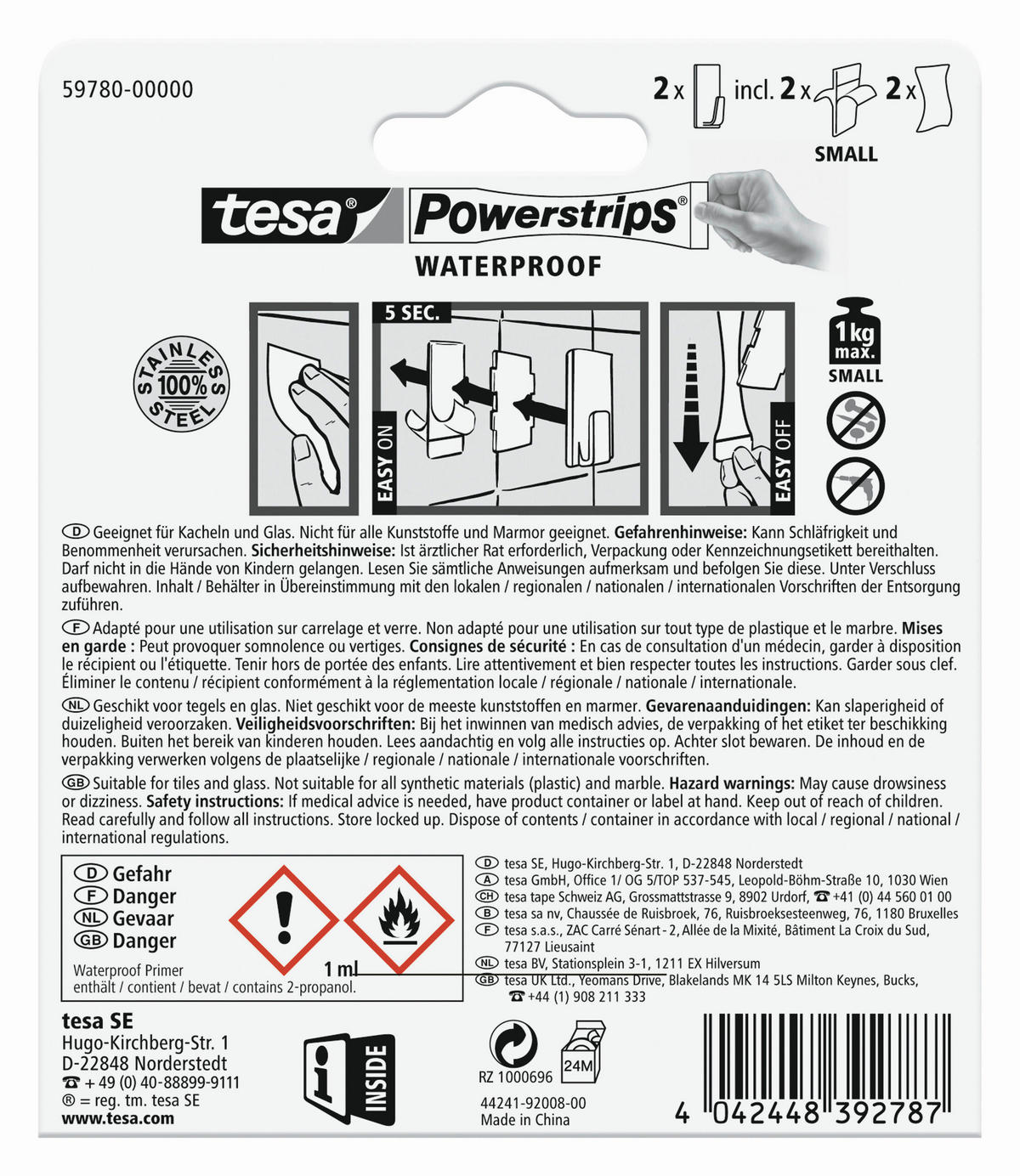 KLEBEHAKEN 2 Stück  in Edelstahlfarben  - Edelstahlfarben, Basics, Metall (2,2/4,2/1,6cm) - Tesa