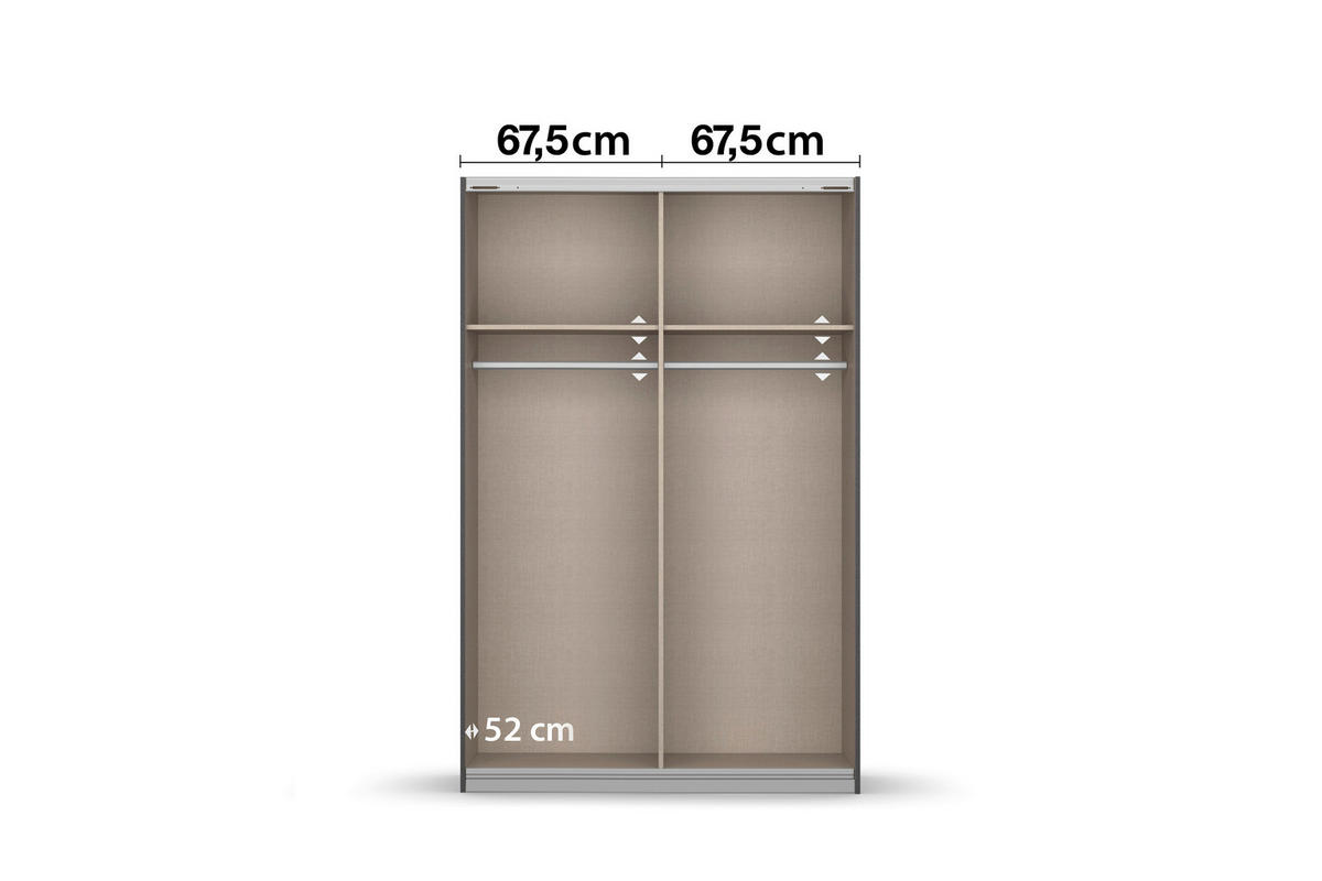 SCHWEBETÜRENSCHRANK in Silberfarben, Eiche Artisan  - Silberfarben/Alufarben, Modern, Holzwerkstoff/Metall (136/197/61cm) - Rauch Möbel