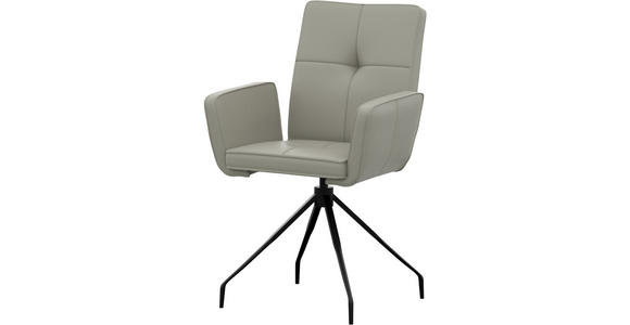 ARMLEHNSTUHL  Lederauswahl  Echtleder  - Hellgrau/Schwarz, Design, Leder/Metall (65/91/58cm) - Moderano
