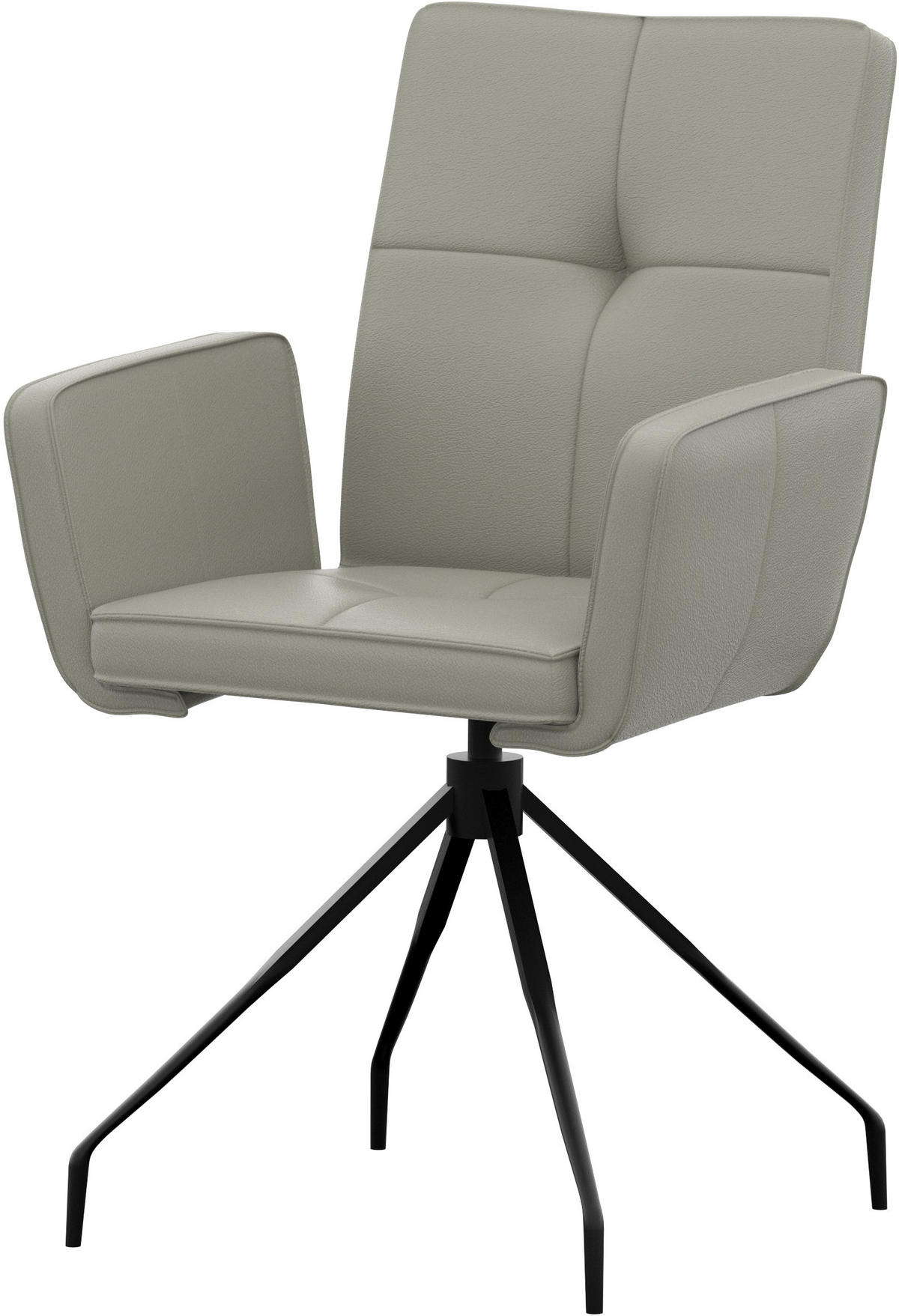 ARMLEHNSTUHL  , Lederauswahl, Sitzfläche 180° drehbar  ,  , Echtleder  - Hellgrau/Schwarz, Design, Leder/Metall (65/91/58cm) - Moderano
