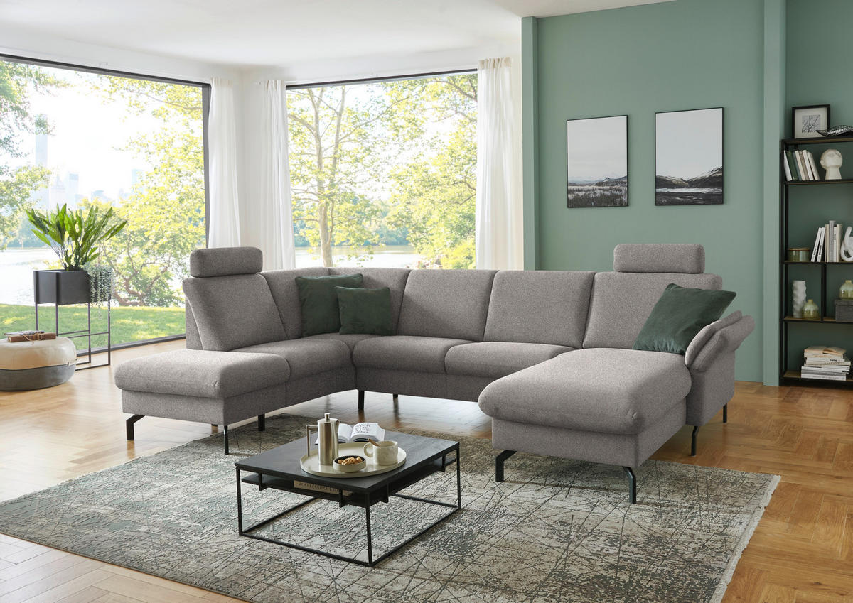 WOHNLANDSCHAFT  in Flachgewebe Graubraun  - Graubraun/Schwarz, KONVENTIONELL, Textil/Metall (190/307/170cm) - Beldomo Comfort