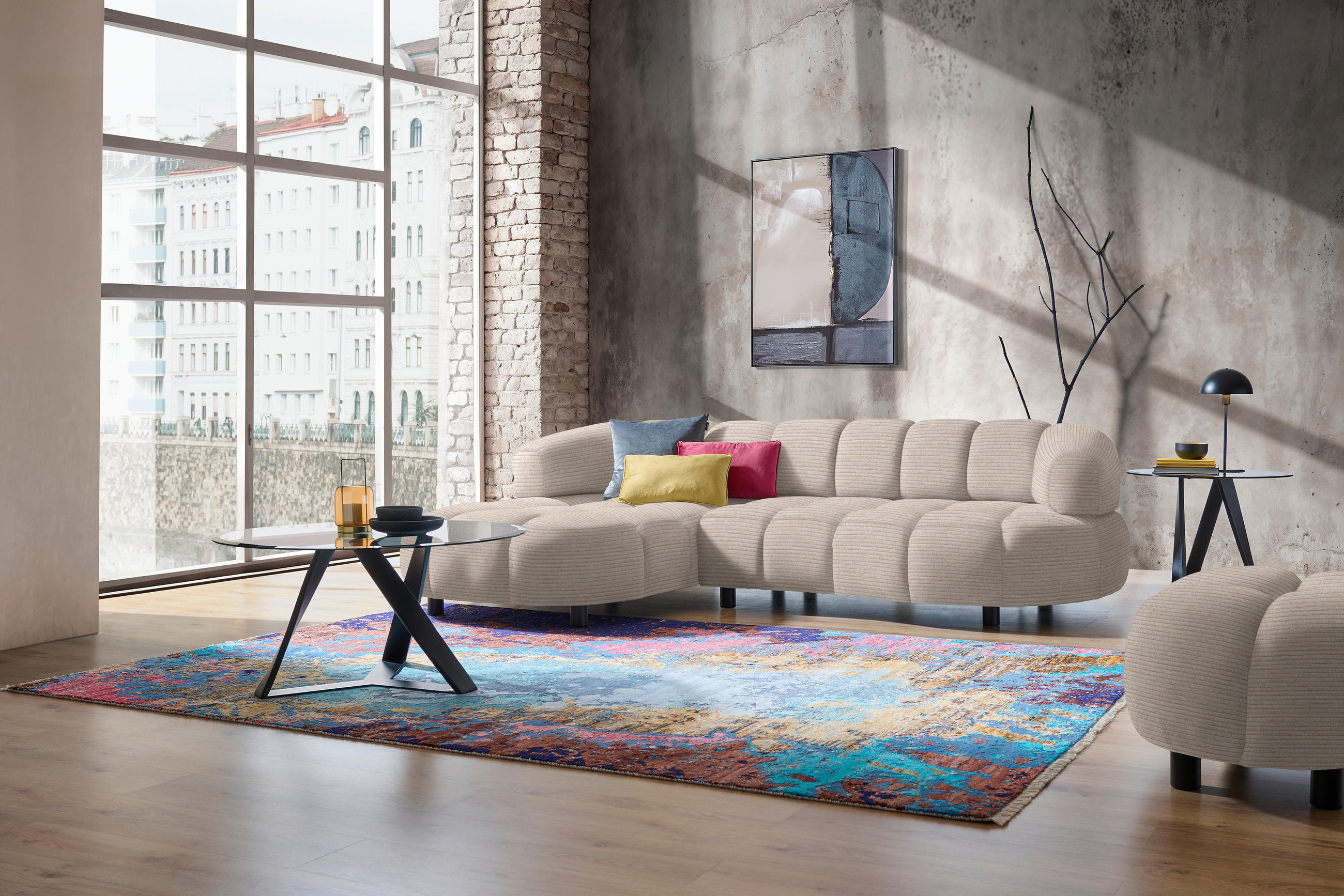 ECKSOFA in Cord, Velours Beige  183/284 cm  - Beige/Schwarz, Design, Holz/Textil (183/284cm) - Welnova