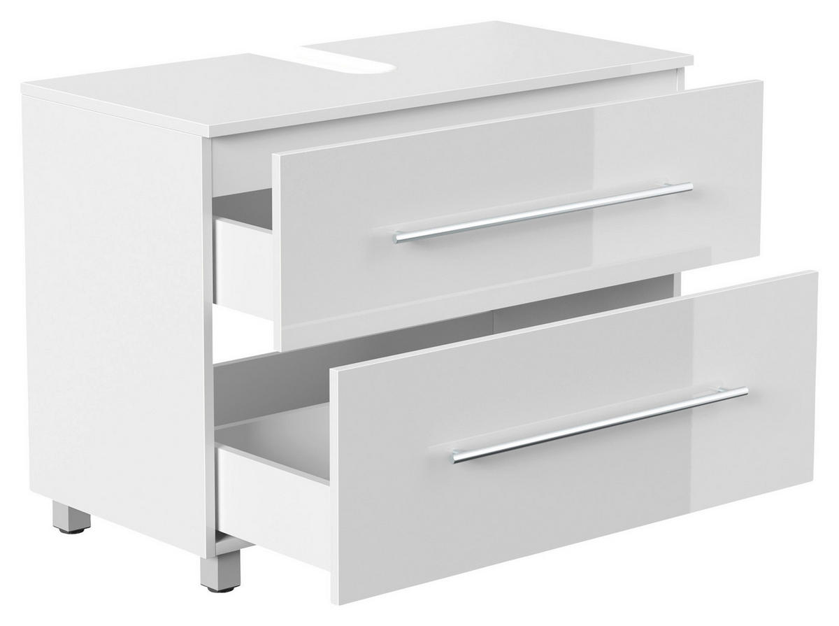 WASCHBECKENUNTERSCHRANK 85/63/41,6 cm  - Weiß Hochglanz/Silberfarben, MODERN, Holzwerkstoff/Metall (85/63/41,6cm) - MID.YOU
