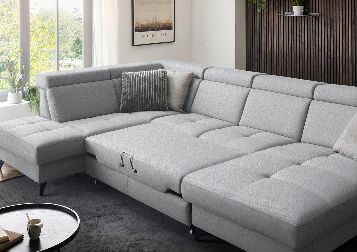 WOHNLANDSCHAFT Flachgewebe Alufarben  - Schwarz/Alufarben, Konventionell, Textil/Metall (215/333/174cm) - Beldomo System