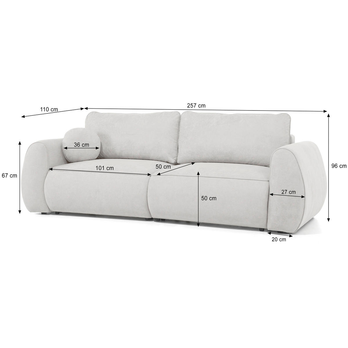 SCHLAFSOFA Jacquard Dunkelgrau  inkl. Rückenkissen, Bettkasten, Schlaffunktion, Rücken echt, Liegefläche im Originalstoff  - Dunkelgrau/Schwarz, KONVENTIONELL, Kunststoff/Textil (257/96/110cm) - Milino