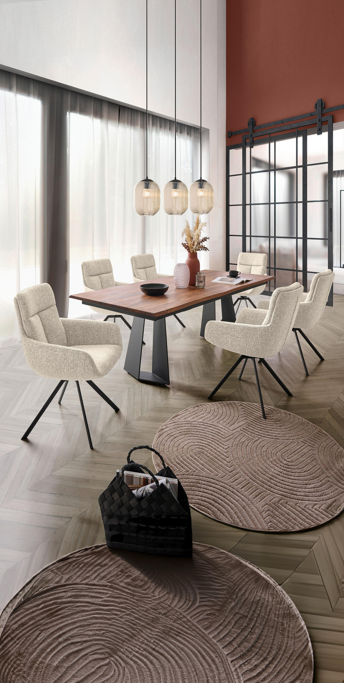 ESSTISCH in Holz, Metall 190/100/75 cm  - Anthrazit/Nussbaumfarben, Design, Holz/Metall (190/100/75cm) - Venjakob