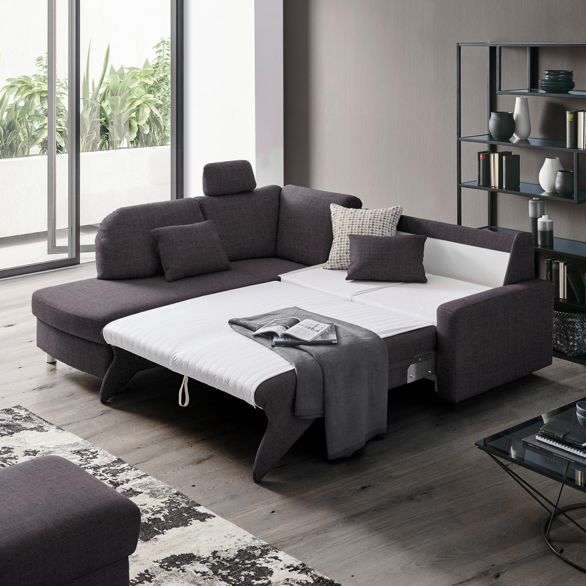 ECKSOFA in Chenille Schieferfarben, Dunkelgrau  208/227 cm  - Schieferfarben/Dunkelgrau, KONVENTIONELL, Textil/Metall (208/227cm) - Sedda