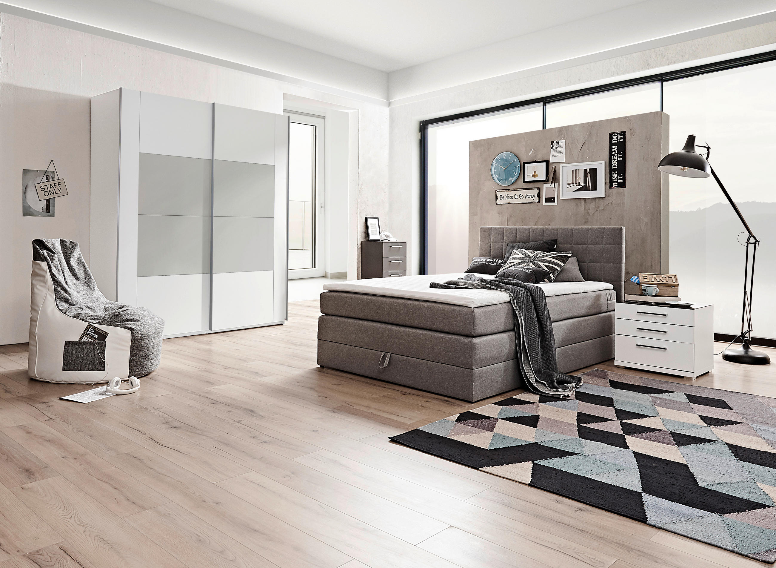 BOXSPRINGBETT 140/200 cm,  in Grau  - Schwarz/Grau, Design, Kunststoff/Textil (140/200cm) - Xora