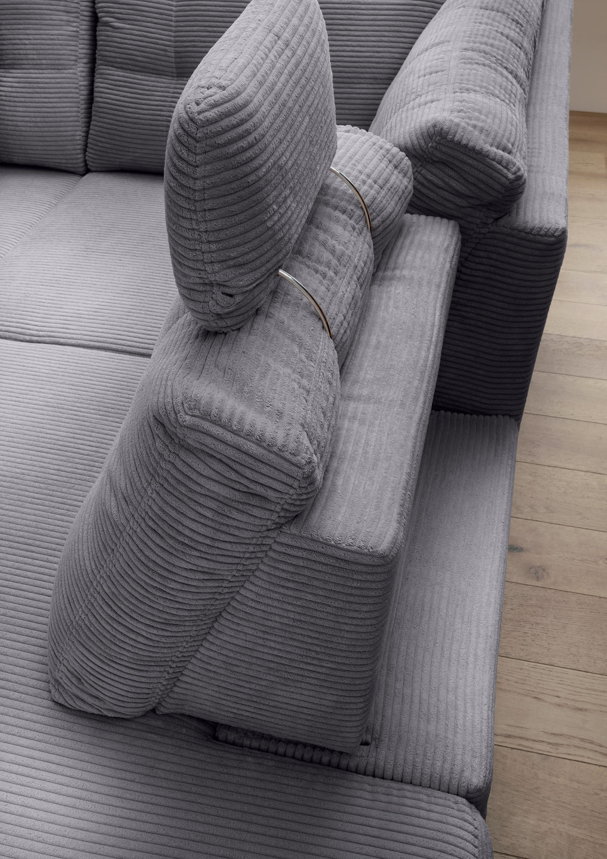 ECKSOFA in Cord Grau  - Naturfarben/Grau, Modern, Holz/Textil (274/206cm) - Livetastic