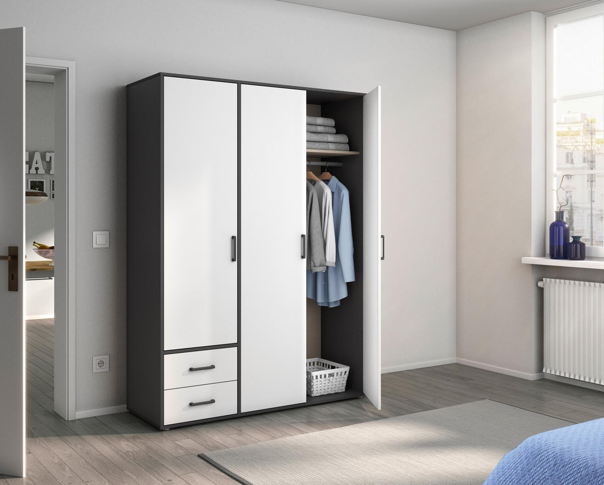DREHTÜRENSCHRANK 140/194/53 cm 3-türig Grau, Weiß  - Weiß/Grau, MODERN, Holzwerkstoff/Kunststoff (140/194/53cm) - Rauch Möbel