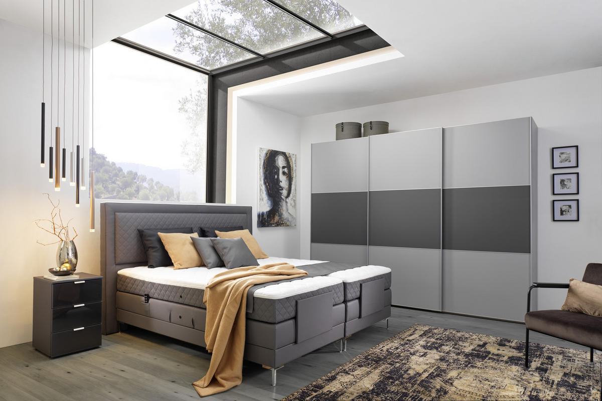 BOXSPRINGOVÁ POSTEĽ, 180/200 cm, sivá - sivá/hliníková, Design, kov/textil (180/200cm) - Welnova
