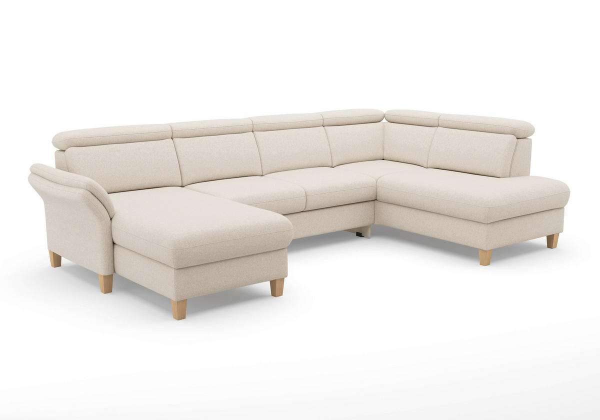 WOHNLANDSCHAFT GLENDALE E in Flachgewebe Creme  - Eichefarben/Creme, KONVENTIONELL, Holz/Textil (166/321/193cm) - Sit & More