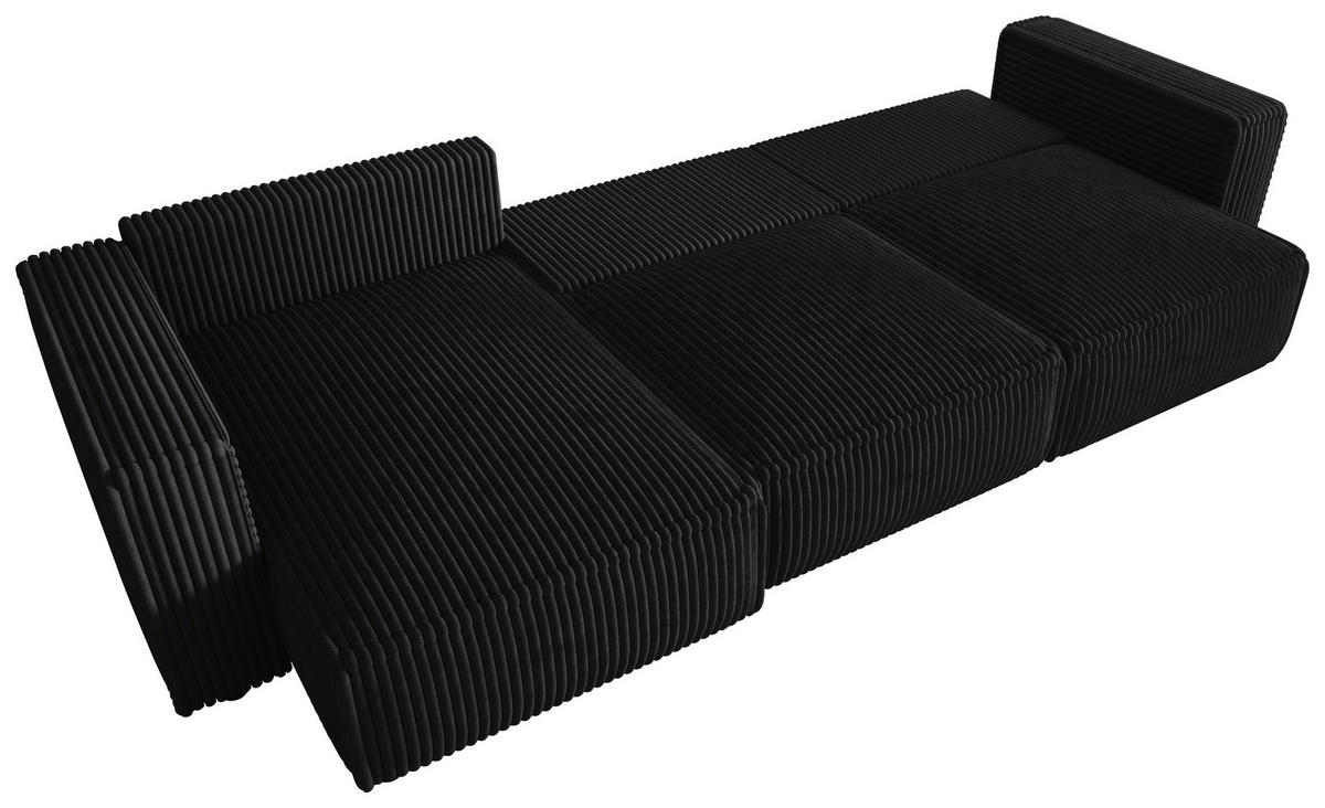 ECKSOFA Anthrazit Cord Zierkissen, Rückenkissen, Schlaffunktion, Rücken echt  - Anthrazit/Schwarz, MODERN, Kunststoff/Textil (350/168cm) - Xora