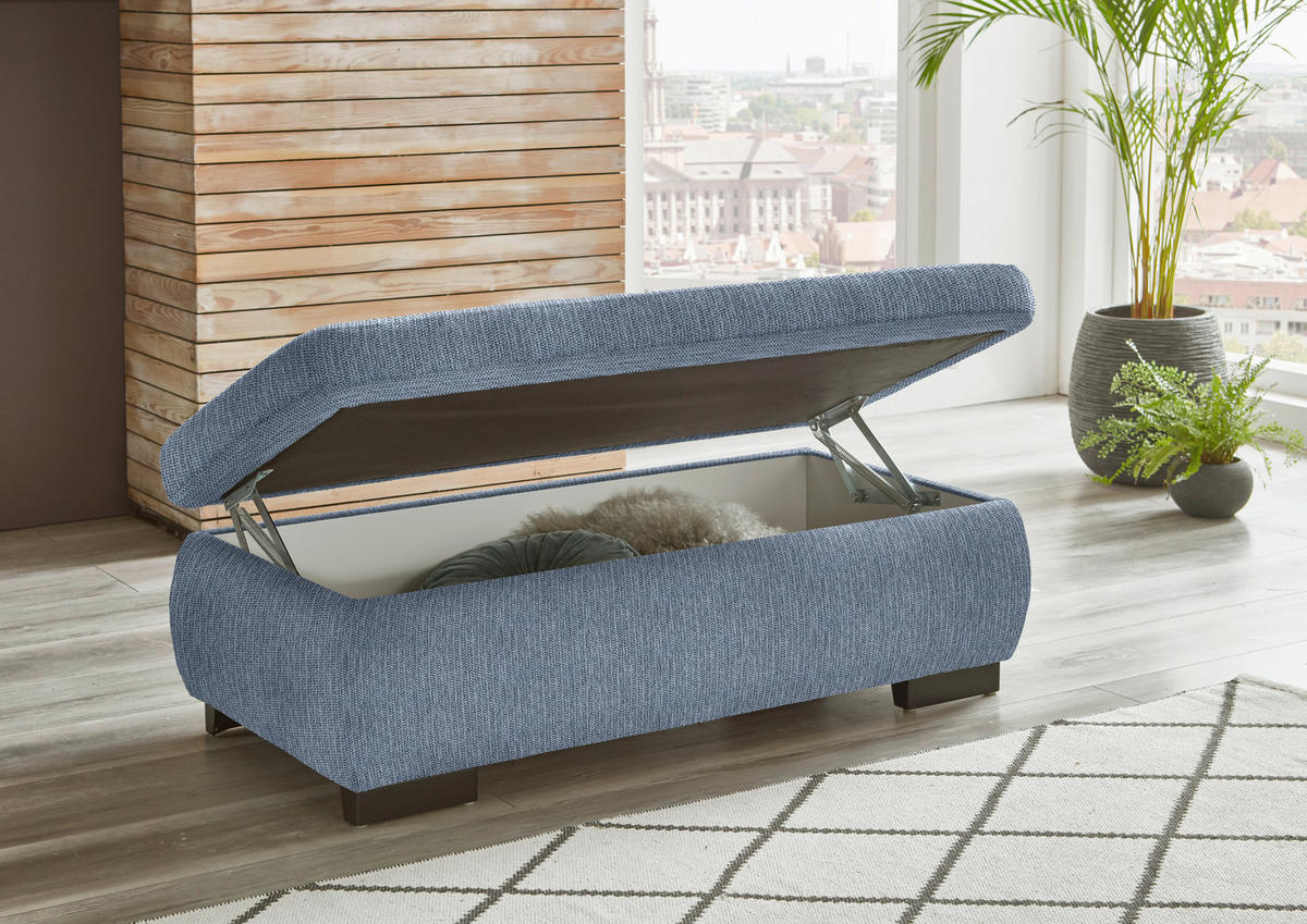 ECKSOFA in Flachgewebe Blau  - Blau/Schwarz, Design, Textil/Metall (174/297cm) - Beldomo Style