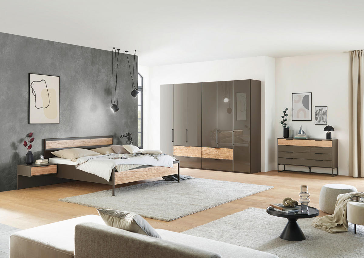 KLEIDERSCHRANK  in Anthrazit, Eichefarben  - Schieferfarben/Eichefarben, Design, Glas/Holzwerkstoff (300/216/58cm) - Dieter Knoll