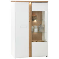 VITRINE in Weiß, Eichefarben  - Chromfarben/Eichefarben, MODERN, Glas/Holzwerkstoff (98,5/164/43,2cm)