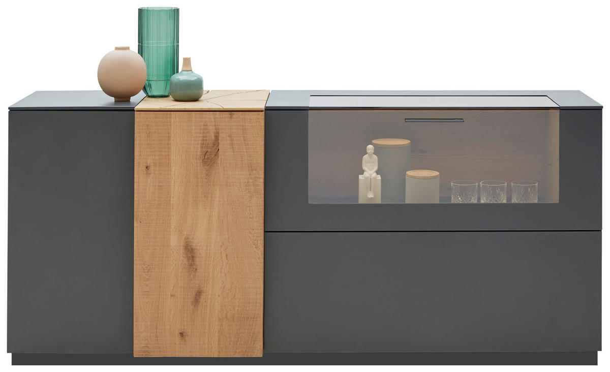 SIDEBOARD 176/81/44 cm  in Anthrazit, Eichefarben  - Eichefarben/Transparent, Natur, Glas/Holz (176/81/44cm) - Valnatura