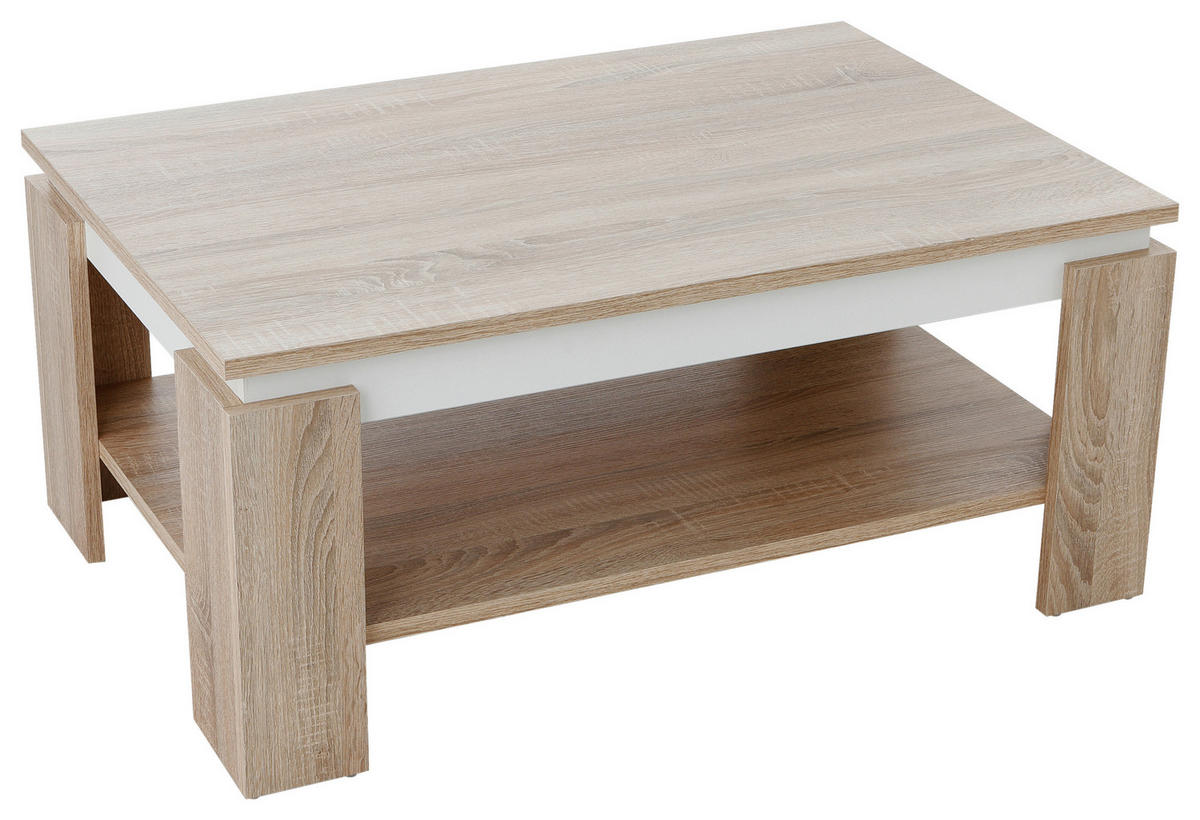 COUCHTISCH 90/60,5/41,5 cm rechteckig Weiß, Sonoma Eiche  - Weiß/Sonoma Eiche, KONVENTIONELL, Holzwerkstoff (90/60,5/41,5cm) - Boxxx