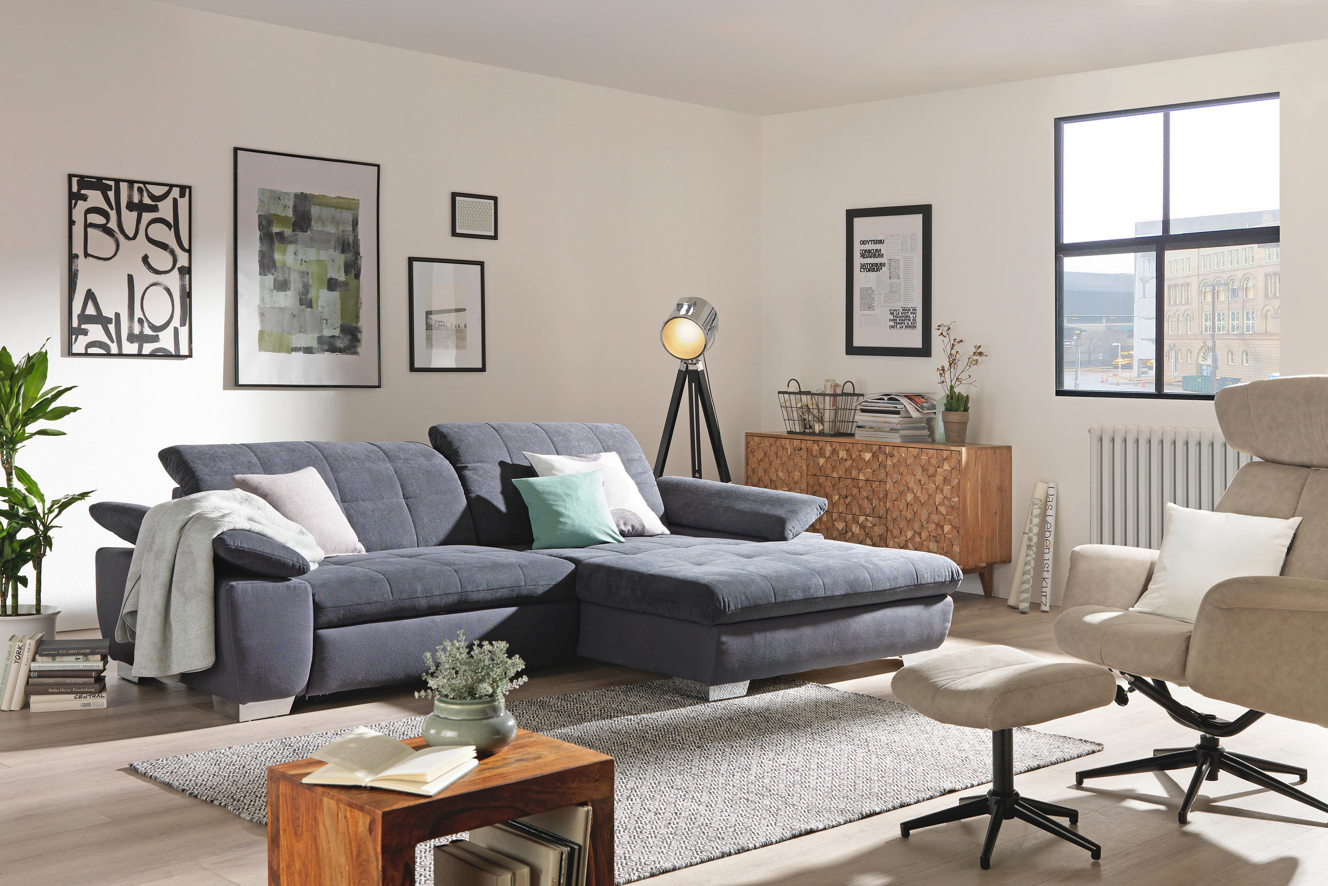 WOHNLANDSCHAFT in Flachgewebe Grau - Chromfarben/Grau, Design, Textil/Metall (265/180cm) - Carryhome