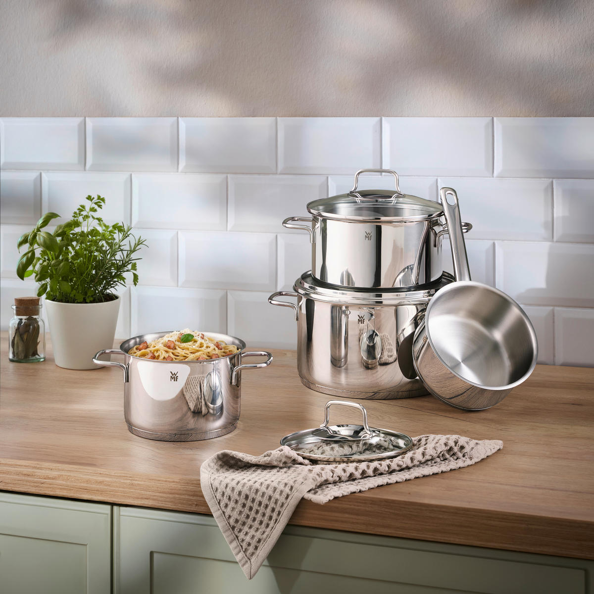 KOCHTOPFSET Astoria 4-teilig  - Edelstahlfarben, Design, Glas/Metall - WMF
